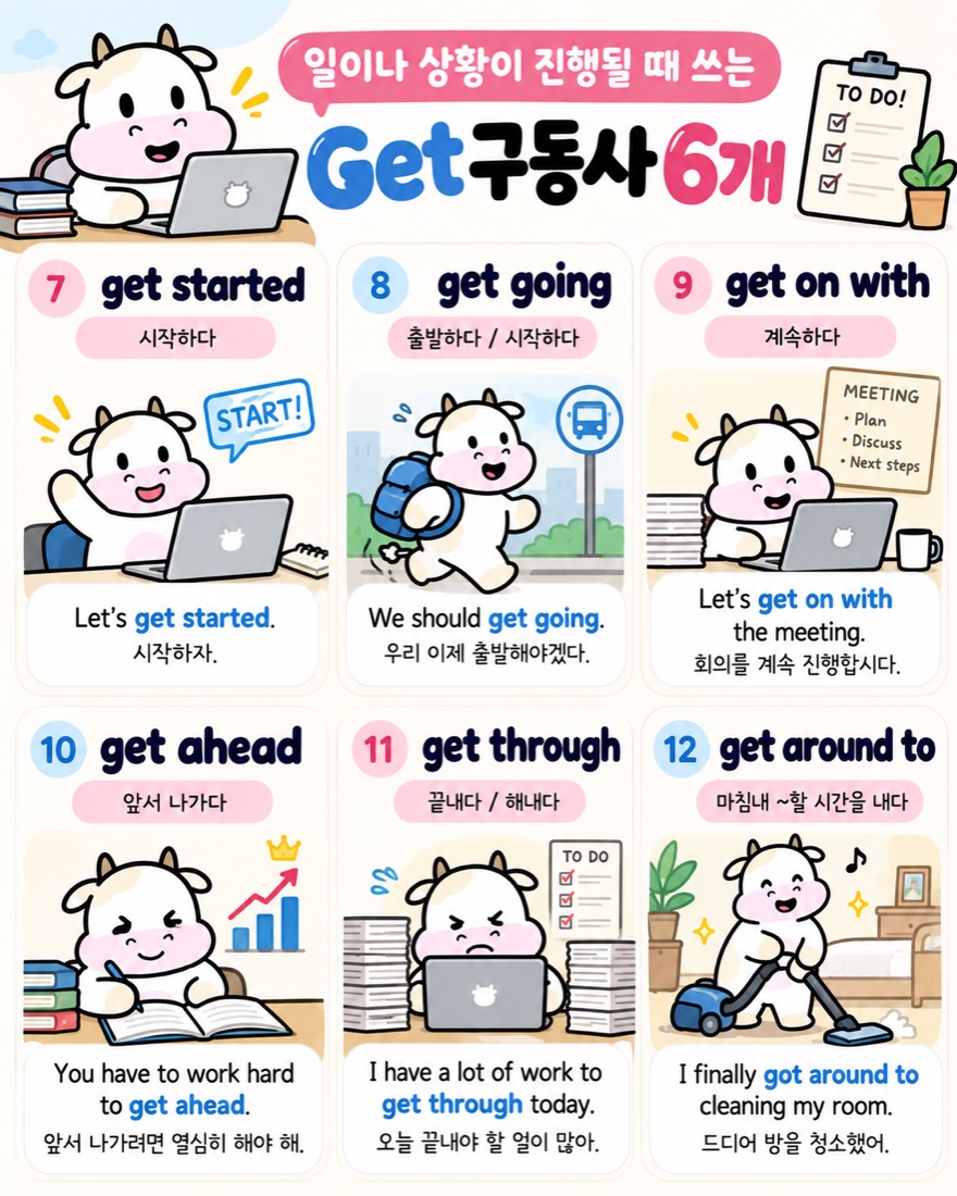 일이나 상황이 진행될 때 쓰는 Get 구동사
