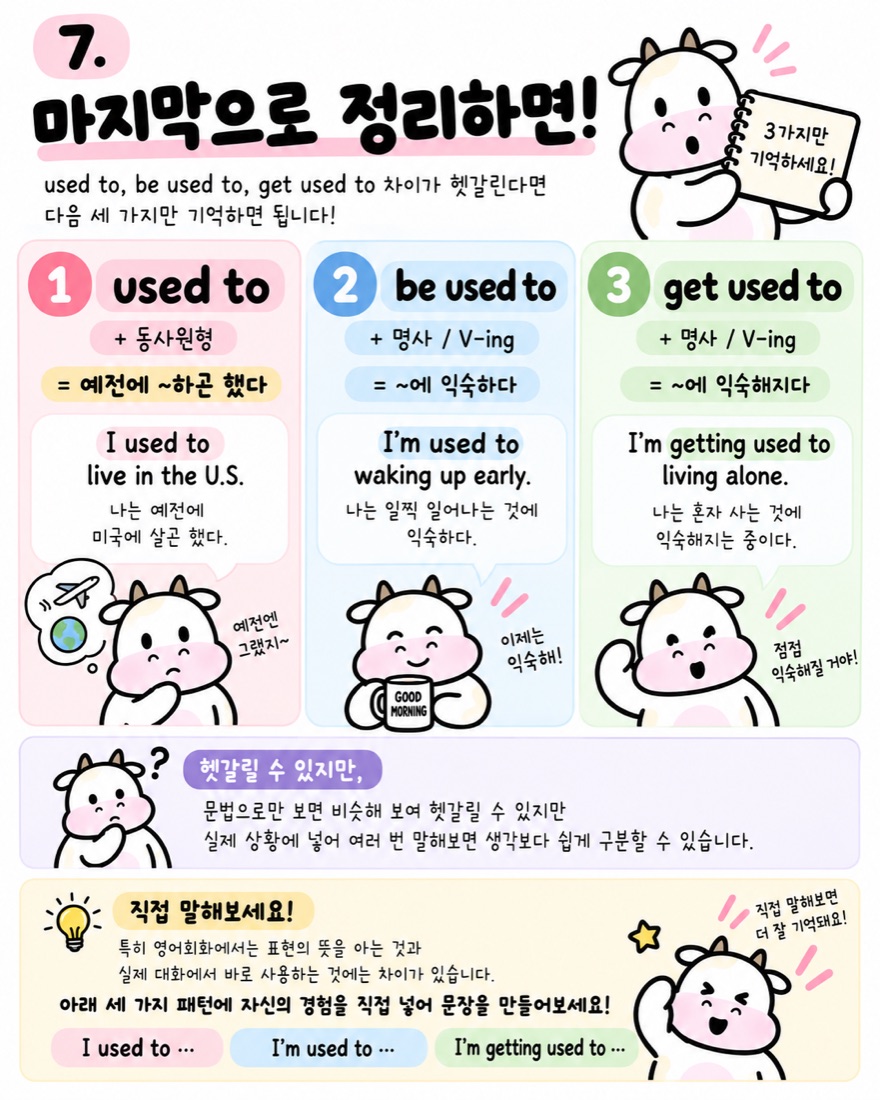 Used to Be used to Get used to 마지막으로 정리하면